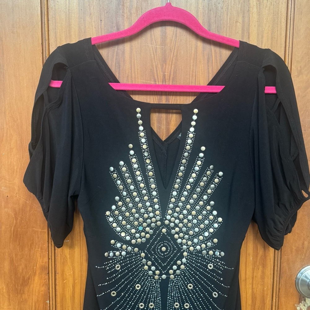 Bisou Bisou Michele Bohbot Black Embellished Low V-Neck, Bodycon  Dress (M)(6) - Picture 4 of 13